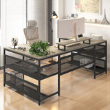 AYUYK U Shaped Gaming Desk, Reversible L Shaped Computer Desk with Shelve & LED Lights, Corner Gaming Desk with Monitor Stand & Storage Shelves for Home Office (Gray) AYUYK