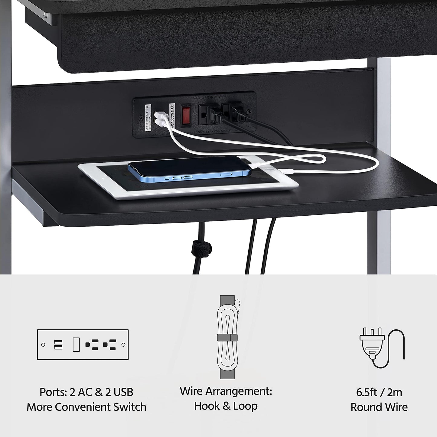 Yaheetech 22 in Laptop Computer Table Home Office Desk with Power Outlet for Small Space, Mobile Compact Corner Desk with Charging Station and USB Ports on Wheels, Student Writing Desk Table, Black