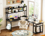 ODK L Shaped Gaming Desk with Hutch, Computer Desk with Storage Shelves, 66" L Shaped Desk for Home Office, Corner Desk with Headphone Hook, Black ODK