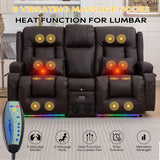 IPKIG 67" Power Reclining Loveseat Sofa, Electric Home Theater Seating with Console/4 Colors Ambient Lighting/Bluetooth Speakers/USB Ports/Built-in Outlets (Brown, Loveseat Recliner) IPKIG