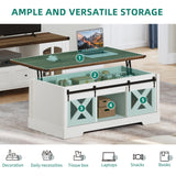 YITAHOME Farmhouse Coffee Table, Lift Top Coffee Table with Storage & Sliding Groove Barn Door,Rustic Coffee Tables for Living Room, Center Table for Living Room, Brown and White YITAHOME