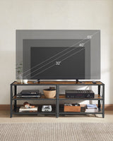 VASAGLE TV Stand, TV Console for TVs Up to 65 Inches, TV Table, 55.1 Inches Width, TV Cabinet with Storage Shelves, Steel Frame, for Living Room, Bedroom, Rustic Brown and Black ULTV094B01 VASAGLE