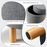 Giantex Round Storage Ottoman with Tray, Accent Storage Footstool w/Soft Padding, Fabric Sitting Stool w/Solid Wood Legs & Non-Slip Pads, Tray Top Coffee Table for Living Room, Bedroom (Grey) Giantex