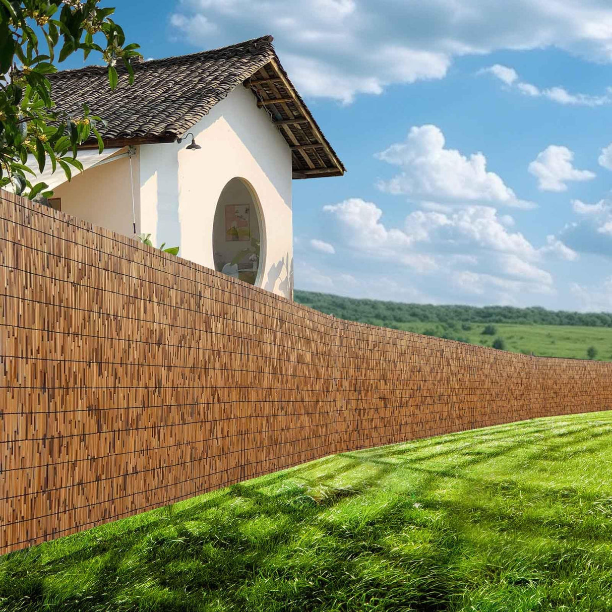 Natural Reedhead Roller Bamboo Fencing 2x10ft 3x13ft 4x16ft 5x20ft 6x23ft Outdoor Privacy Fence Breathable Garden Fencing for Balcony Backyard Patio Fencing Divider Decors Fence Roll ZGDXPLA