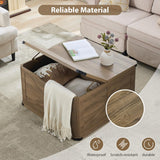 LINLUX Modern Farmhouse Coffee Table with Storage, Large Square Storage Coffee Tables, Rustic Wood Center Table with Flip-Top, Metal Corners, Brown LINLUX