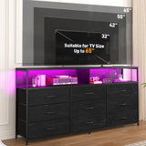 EnHomee 55” W Dresser, Black Dresser for Bedroom with Power Outlet & LED Lights for 65" TV Stand for Bedroom Dresser with 9 Fabric Drawers, Sturdy Dressers for Bedroom, Closet, Entryway EnHomee