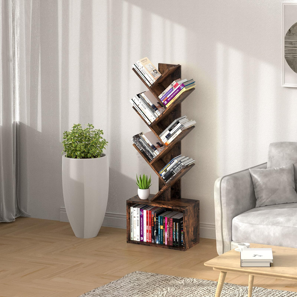 Sturdy Retro Tree Bookshelf by ART-GIFTREE – 6 Tier Floor Standing Bookcase for Home and Office Storage ART-GIFTREE
