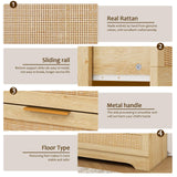 HOPUBUY 8 Drawer Dresser for Bedroom, Rattan Modern Closet Dressers Chest of Drawers, Boho Wood Double Wicker Dresser Storage Closet for Bedroom, Living Room, Entryway (Natural) HOPUBUY