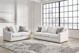 Signature Design by Ashley Maitelynn Contemporary Loveseat with Accent Pillows, Reversible Cushions and Sloped Arms, Light Gray Signature Design by Ashley