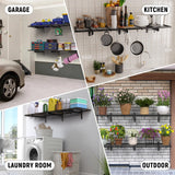 2 Pack Garage Wall Shelves, 46"X 12.5" Garage Shelving Wall Mounted, Heavy Duty Shelf Organizer with 8 Hooks, Black Floating Storage Metal Rack 320 LBS Capacity for Laundry Room, Office, Basement Riciakik