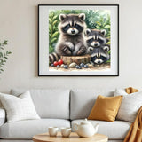 5D Animals Diamond Painting Kits for Adults, Raccoon Family Diamond Art Kits for Adults Beginner, DIY Full Drill Diamond Dot Gem Painting for Home Wall Decor 13.78x13.78inch BYGFHLYW