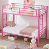 VECELO Metal Bunk Bed Twin Over Twin, Industrial Bunkbeds with Ladder and Full-Length Guardrail, Noise Free, No Boxing Spring Needed, Pink VECELO