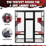 COZIWOW 70Inches Large Spacious Wooden Catio Outdoor Cat Enclosure with Perches and Condos, Cat Cage Indoor with Waterproof Roof, 7 Platforms & 2 Resting Box, UV Resistant (Gothic) COZIWOW