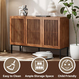 BVIUNTWO Storage Cabinet,47.2" Farmhouse Buffet Cabinet with Metal Base and Adjustable Shelves,Sideboard Coffee Bar Cabinet with 3 Doors for Kitchen,Dining Room,Living Room,Brown BVIUNTWO