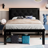Feonase Twin Size Metal Bed Frame with Faux Leather Button Tufted Headboard, Heavy-Duty Platform Bed Frame with 12" Storage, Steel Slats Support, No Box Spring Needed, Noise Free, Black Feonase