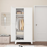 pozdeg 71" Metal Armoire Wardrobe Closet, Tall Clothing Storage Cabinet with Hanging Rods, Household Closet Organizers with Adjustable Shelves for Home Office or Gym (White) pozdeg