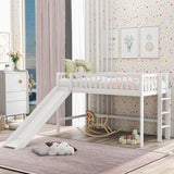 Merax Twin Size Junior Wood Loft Bed with Slide Loft Bunk Bed for Girls Boys,No Box Spring Needed,White Merax