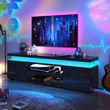 Hlivelood LED TV Stand for 75 Inch TV, Modern TV Stand with Power Outlet, High Gloss TV Console Entertainment Center with Storage and LED Lights for Living Room, Bedroom (66 Inch, Black) Hlivelood