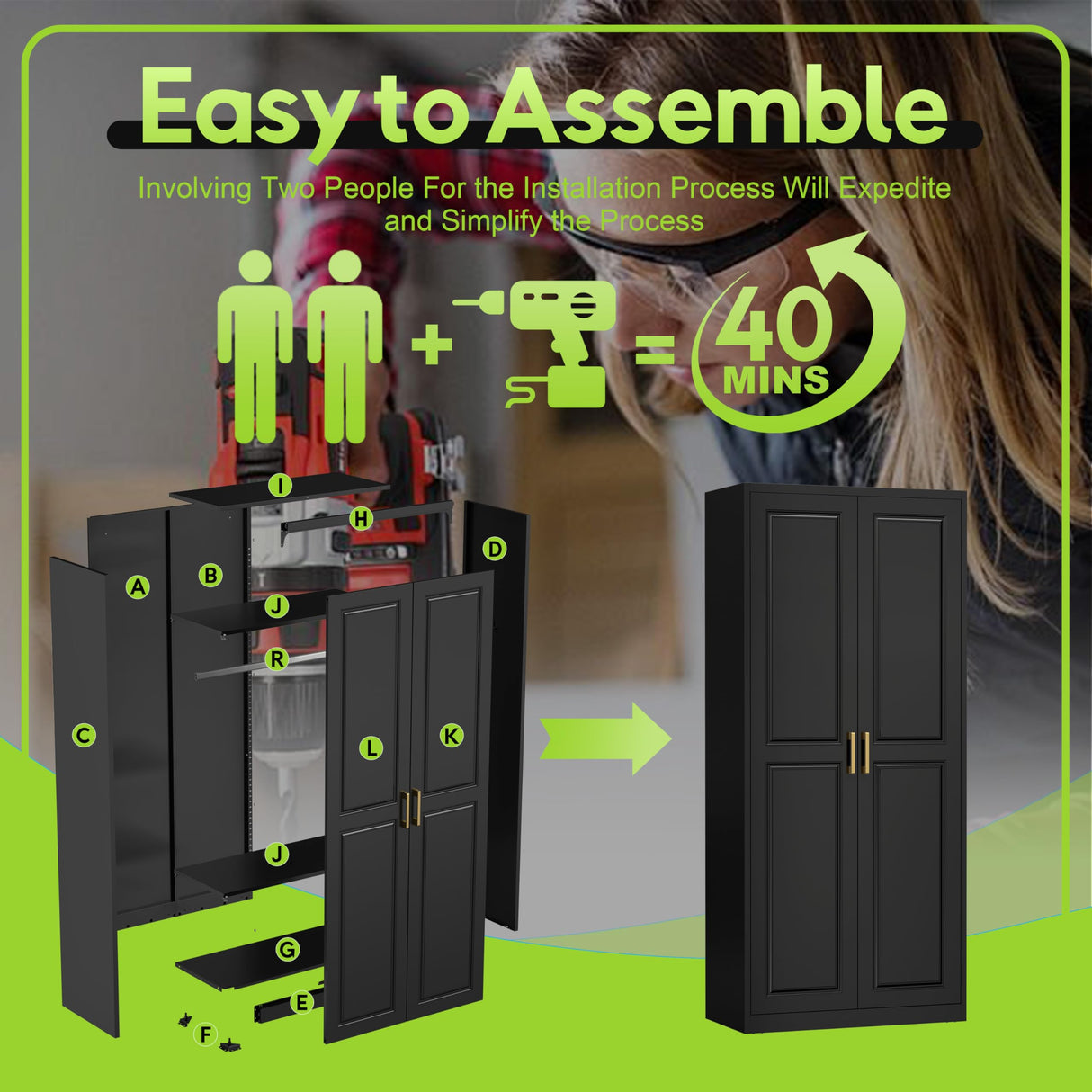 UNICOLY Armoire Wardrobe Closet with Doors, 71'' Wardrobe Cabinet with Hanging Rod, Metal Closet with 2 Adjustable Shelves for Bedroom School, Employee, Gym, Armarios De Ropa para Dormitorio, Black UNICOLY