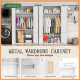 Greenvelly Metal Wardrobe Cabinet with Wooden Handle, 72" Metal Wardrobe Closet with Hanging Rods and Adjustable Shelves, Clothing Storage Closet Cabinet for Home, Office, Employee, Gym (White) Greenvelly