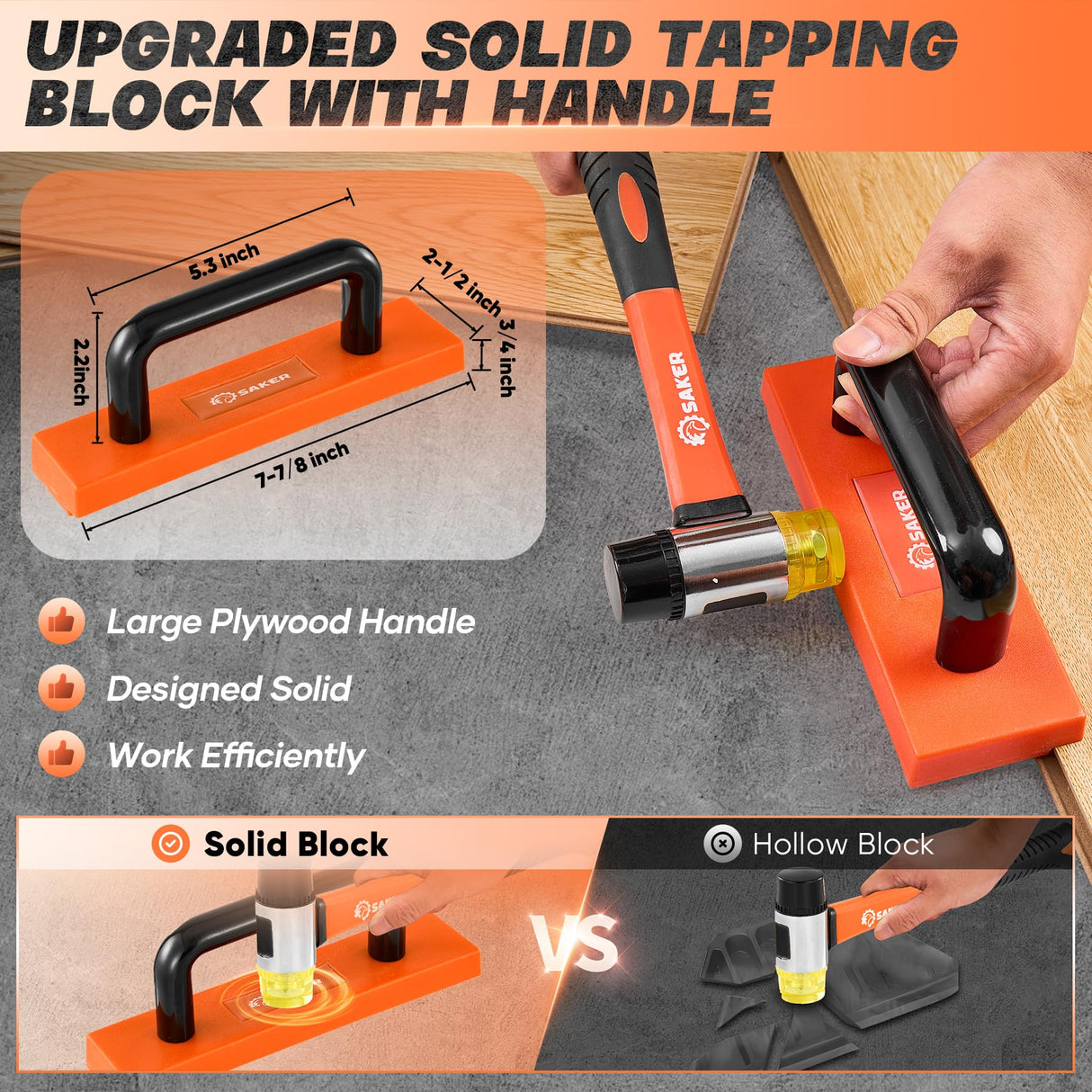 Saker Laminate Flooring Tools, 65-Piece Wood Flooring Installation Kit with 60 Flooring Spacers,Tapping Block with Handle, Pull Bar, 10”Contour Gauge, Rubber Mallet, Tape Measure Saker