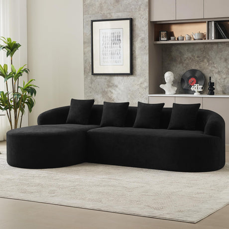Boneless L Shaped Sofa Couch, Oversized Sectional Curved Cloud Sofa with Chaise Lounge, Chenille 4 Seats Deep Seat Couches for Living Room, No Assembly, Black Hatppto