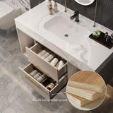 40 Inch Modern Wall Mounted Bathroom Vanity with White Sintered Stone Countertop. Quick Assembly Solid Wood Floating Bathroom Cabinet with 2 Drawers and 2 Storage.White. Glintee
