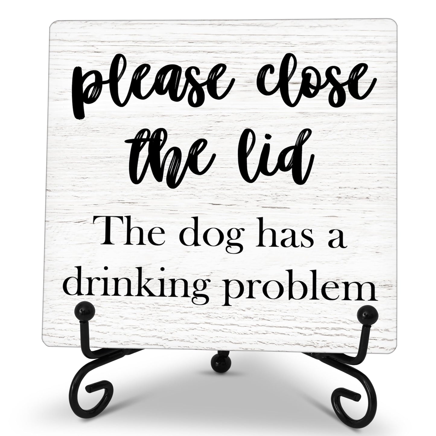 Funny Wooden Sign Gifts, Please Close The Lid Wood Plaque With An Metal Stand, Funny Dog Bathroom Wooden Sign for Home Office Restroom Toilet Shelf Table Decor-D08 - WoodArtSupply