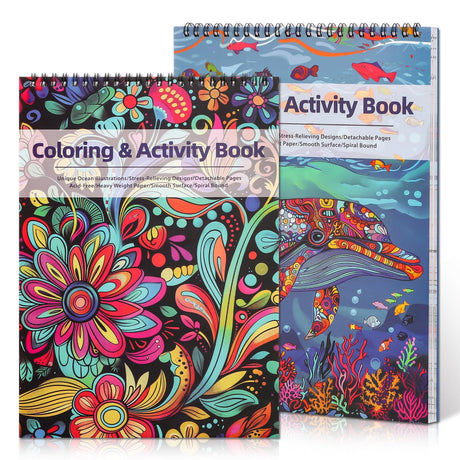 2 Pack Adult Coloring Book Set, 8.3×11.7in Exquisite Pattern Coloring Books for Adults Relaxation, Spiral Bound Coloring Book for Stress Relief, Ideal for DIY, Crafts Mindfulness Gifts for Women Prudiut