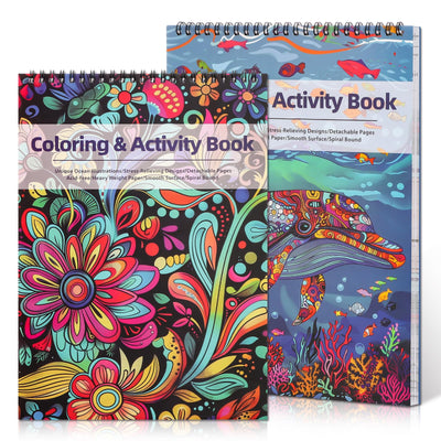 2 Pack Adult Coloring Book Set, 8.3×11.7in Exquisite Pattern Coloring Books for Adults Relaxation, Spiral Bound Coloring Book for Stress Relief, Ideal for DIY, Crafts Mindfulness Gifts for Women
