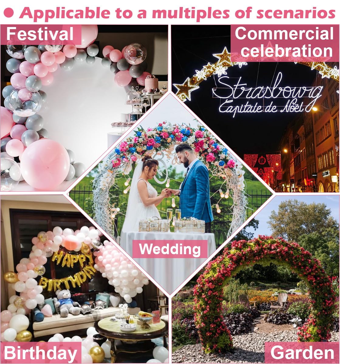 Queension Extra Large Wedding Arch for Ceremony 8.5Ft Wide 7.4Ft High, Metal Balloon Arches Backdrop Stand with Base for Party Supplies, Outdoor Garden Trellis for Climbing Plant, Round Frame, Black Queension