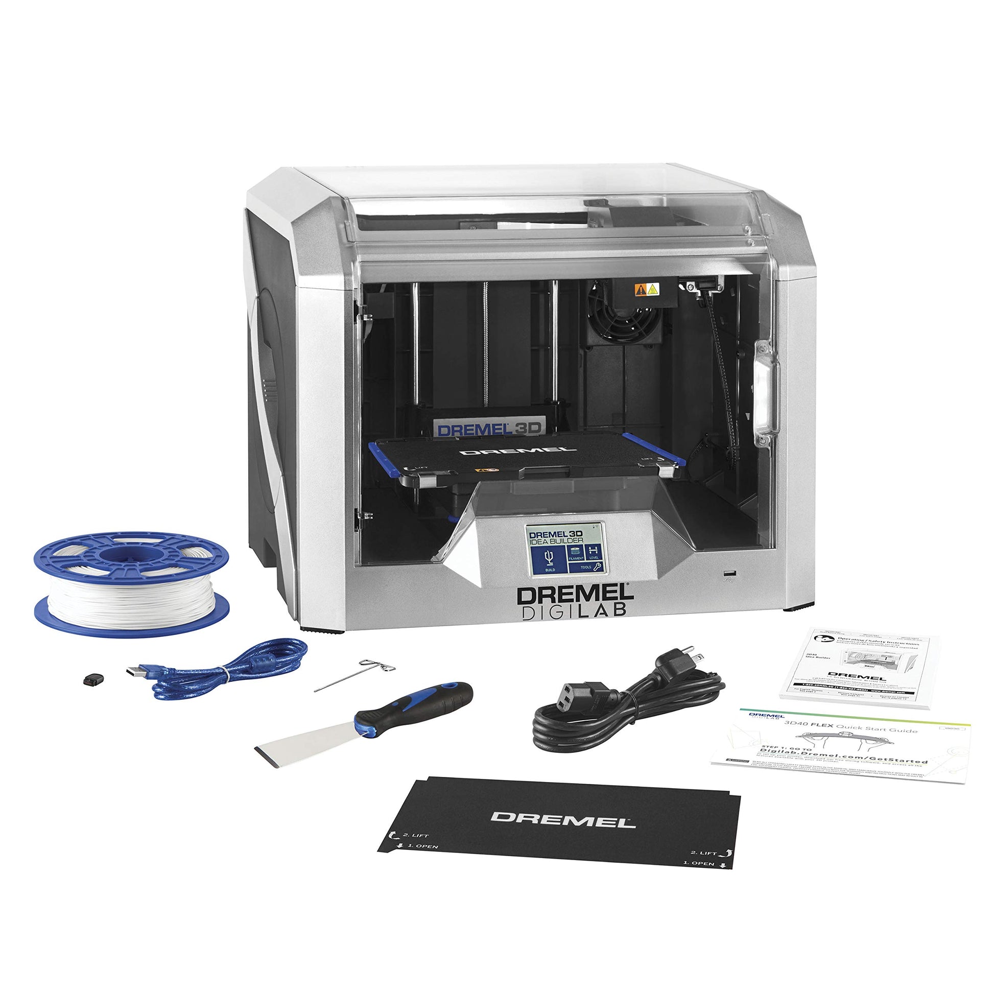 Dremel - 3D40-FLX-01 DigiLab 3D40 Flex 3D Printer with Filament, Flexible Build Plate, Fully Enclosed Housing, Automated 9-Point Leveling, PC & MAC OS, Chromebook, iPad Compatible, Network-Fr - WoodArtSupply