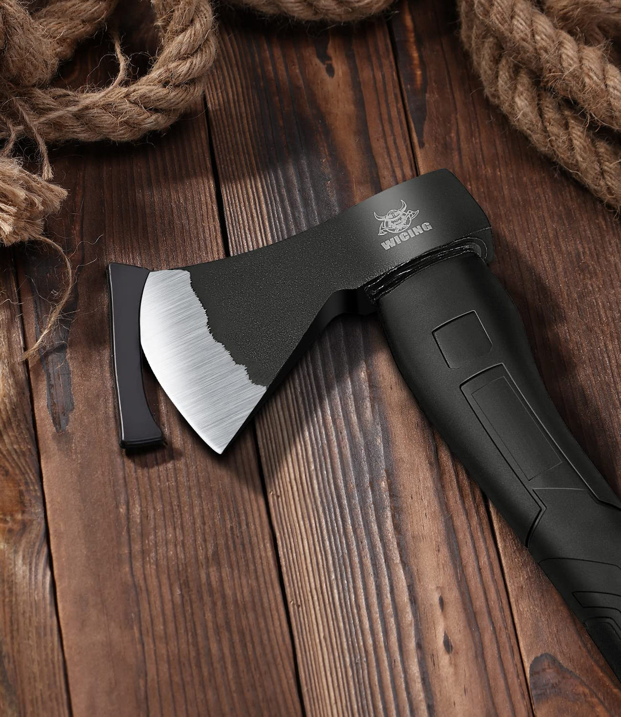 WICING Throwing Axe - 3 Pack, 15-inch Camping Hatchet, Carbon Steel Splitting Axe, Fiberglass Handle, with Anti-Slip & Shock Reduction Grip for Axe Throwing, Kindling, Chopping, and Wood Splitting WICING
