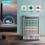 EUHOMY 24 Inch Beverage Refrigerator, 180 Can Built-in Beverage Cooler, Under Counter Beer Fridge with Glass Door for Soda, Water, Wine - For Kitchen, Bar or Office EUHOMY