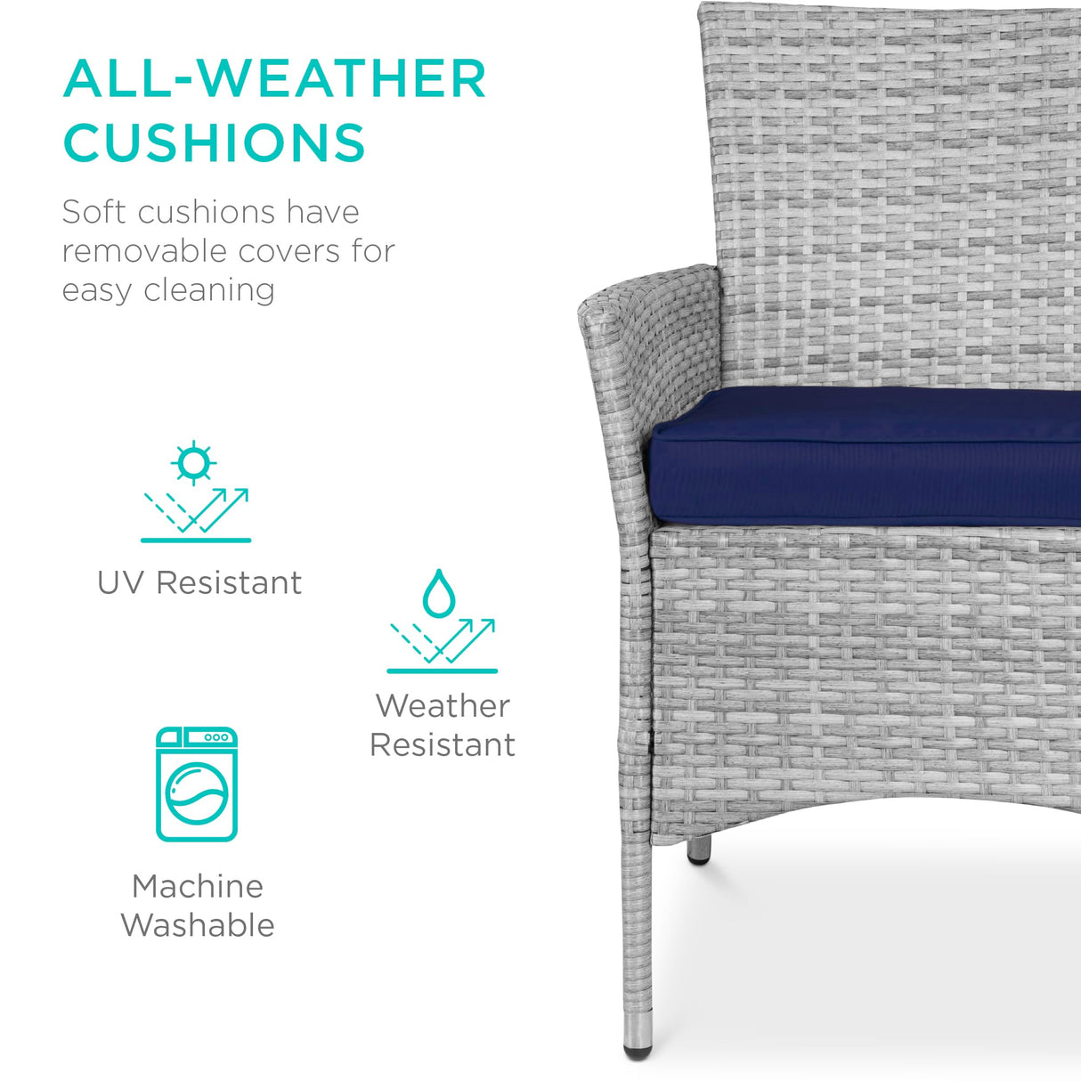 Best Choice Products 5-Piece Indoor Outdoor Wicker Dining Set Furniture for Patio, Backyard w/Square Glass Tabletop, Umbrella Cutout, 4 Chairs - Navy Best Choice Products