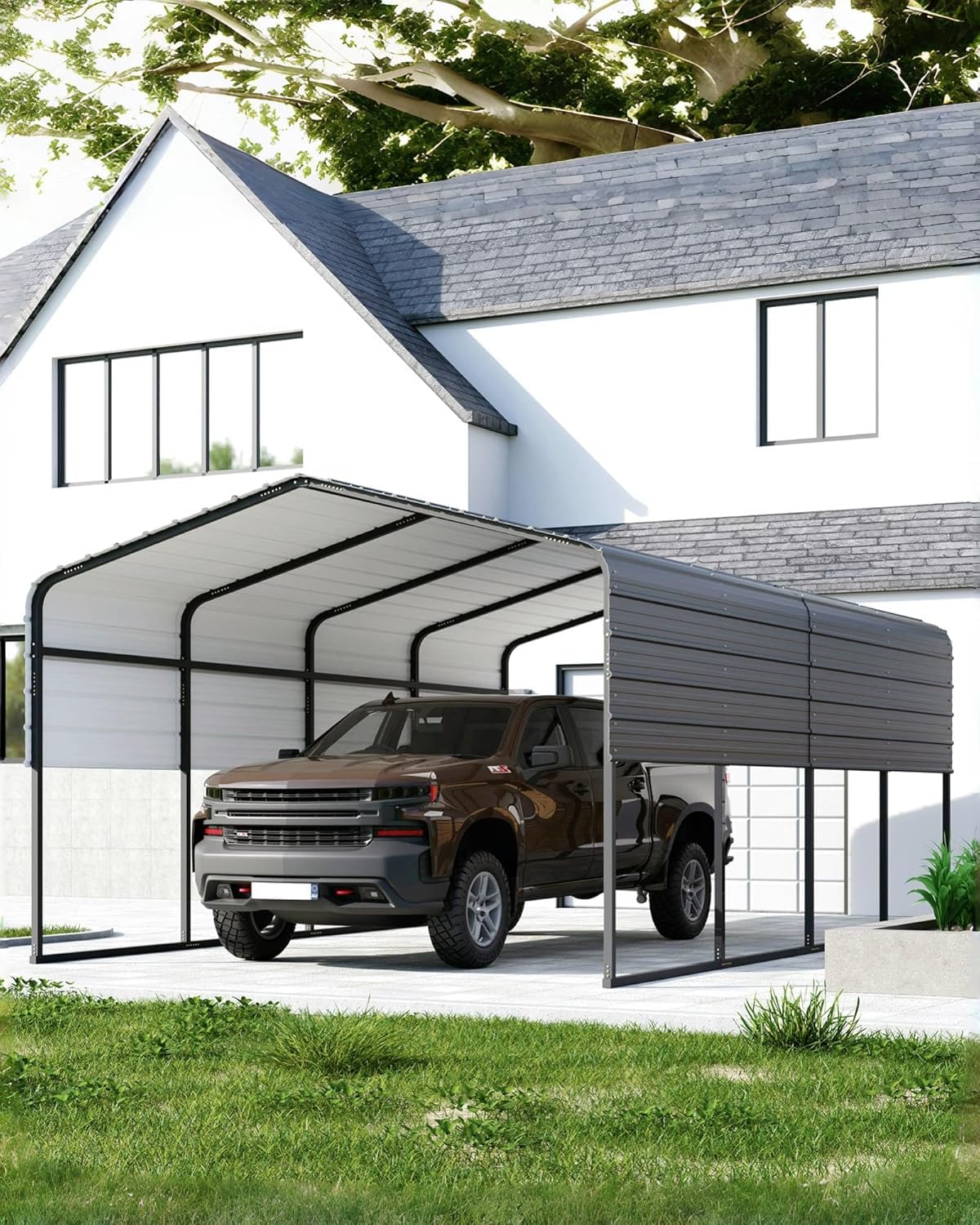 Metal Carport, Carport with Reinforced Base and Galvanized Steel Roof, Heavy Duty Garage Car Shelter Shade, Outdoor Car Port Canopy for SUV, Truck, Boats, 13x21 FT GAOMON