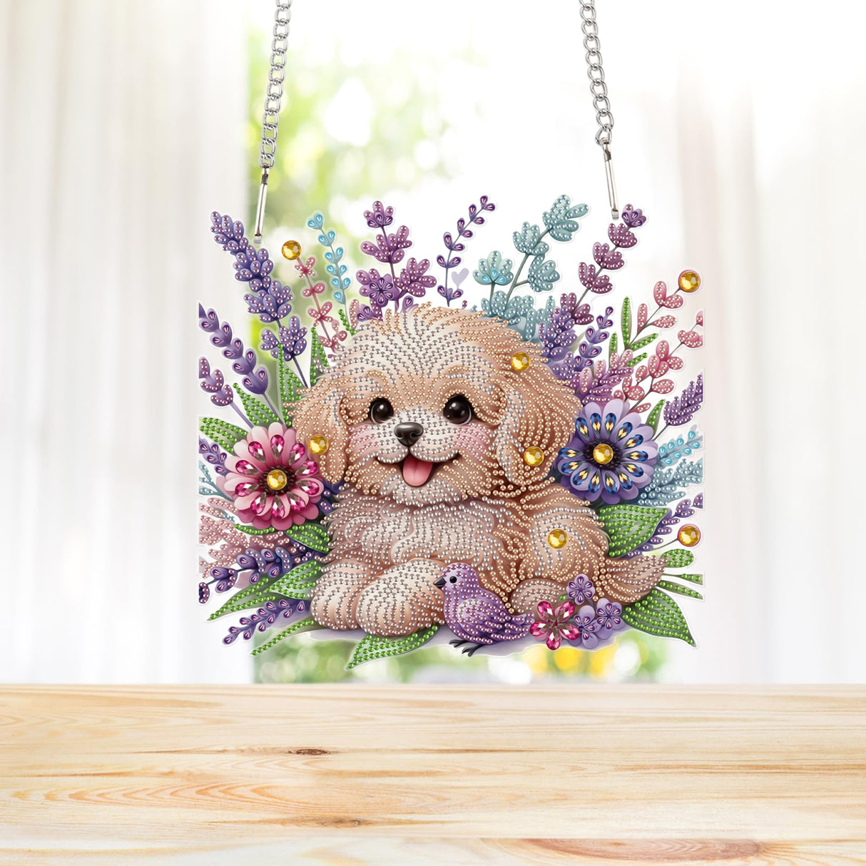 AiYuanzsh 5D Diamond Painting Hanging Pendant Kit with Chain, Cute Dog DIY Crystal Rhinestone Diamond Art Suncatcher Ornament for Window, Door, Wall, Home Decor Gift (25.2x23.8 cm) AiYuanzsh