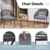 Yangming Patio Furniture Set, 3 Piece Outdoor Bistro Chair Conversation Sets Woven Rope with Wood Coffee Table for Yard Backyard Lawn Garden Porch Backyard Deck Poolside Balcony Yangming