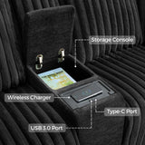 Power Electric Reclining Sectional Sofa with Wireless Charger for Living Room, Plush Faux Fur Sectional Couch with Recliner, 6 Seaters Comfy Recliner Corner Sectionals Sets with Cup Holders, Black Comfort Stretch
