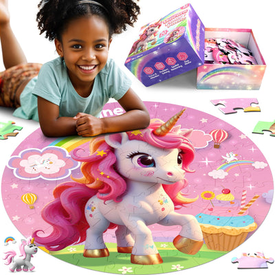 ZIZZ Unicorn Toy for Girls Kids - Best 70 Pieces Unicorn Floor Puzzle for Kids Age 3 4 5 6 7 8 Years Old Girls Learning & Educational Games Toys Toddlers Gifts for Birthday Christmas Party Activity