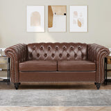 QHITTY Chesterfield Loveseat, Accent Sofa Modern Leather Couch Upholstered Sofa with Tufted Back for Living Room Furniture (Dark Brown) QHITTY