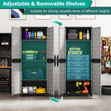 LOKO 68” Plastic Storage Cabinet, Vertical Storage Shelving Unit with Lockable Double Doors & Adjustable Shelves, Utility PP Garage Storage Organizer for Office, Basement and Laundry Room, Grey LOKO