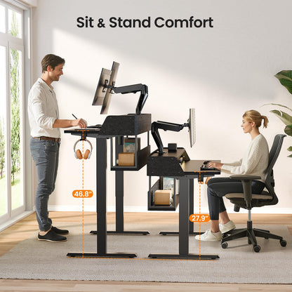 ErGear Adjustable Electric Standing Desk with Bookshelf & RGB Monitor Stand - WoodArtSupply