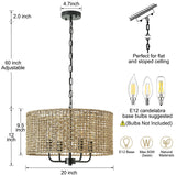 Giutna Rattan Wicker Drum Chandeliers for Dining Room, 4-Light Bohemian Hand-Woven Farmhouse Drum Pendant Chandelier Light Fixture for Entryway Living Room Kitchen Stairway Bedroom Hallway Giutna