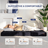 MAXYOYO Tri-Fold Mattress, 6 Inch Tufted Folding Futon Foam Bed, Foldable Floor Mattress Guest Bed Futon Topper Portable Camping Sleeping with Corded Fabric, Black, 59"x79" MAXYOYO