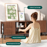 Lamtor Mid-Century Modern TV-Stand - Fluted TV Stand for 80 75 65Inch TV, Entertainment Center with Storage, Media Console with Adjustable Shelves for Living Room, Walnut Lamtor