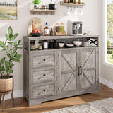 Vabches 47''W Farmhouse Buffet Sideboard with Charging Station and 3 Drawers, Coffee Bar Cabinet Buffet Cabinet with Shelf, Rustic Accent Cabinet with Storage for Kitchen, Dining Room, Washed Gray Vabches