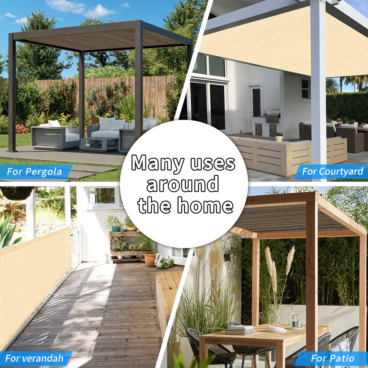 Amagenix 90% Sun Shade Cloth with Grommets, 10' x 20' Pergola Replacement Shade Cover Canopy Privacy Screen for Outdoor Patio Garden, Mocha (We Customized) Amagenix