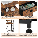 Furnulem Nightstand with 3 Drawers and 2-Tier Shelf, Fabric Small Dresser Organizer Vertical Storage Tower for Bedroom, Closet, Hallway, Nursery, End Table Side Furniture, Sturdy Steel Frame, Wood Top Furnulem