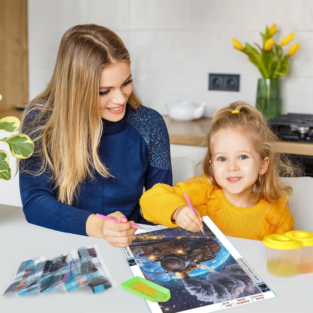 GDYEEH DIY Fantasy Train 5D Diamond Art Kits, Round Full Drill Sparkling Starry Sky Diamond Painting Picture, Steam Train Painting by Numbers Art Kits for Adults Beginners Home Wall Decor 12x16 inch GDYEEH